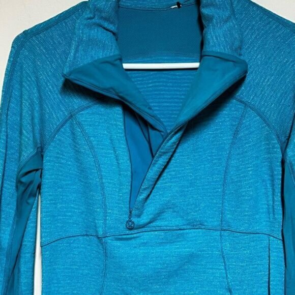 Lululemon base runner Mini Check Pique Surge Heathered Turquoise Pullover Sz 6 - Picture 15 of 16